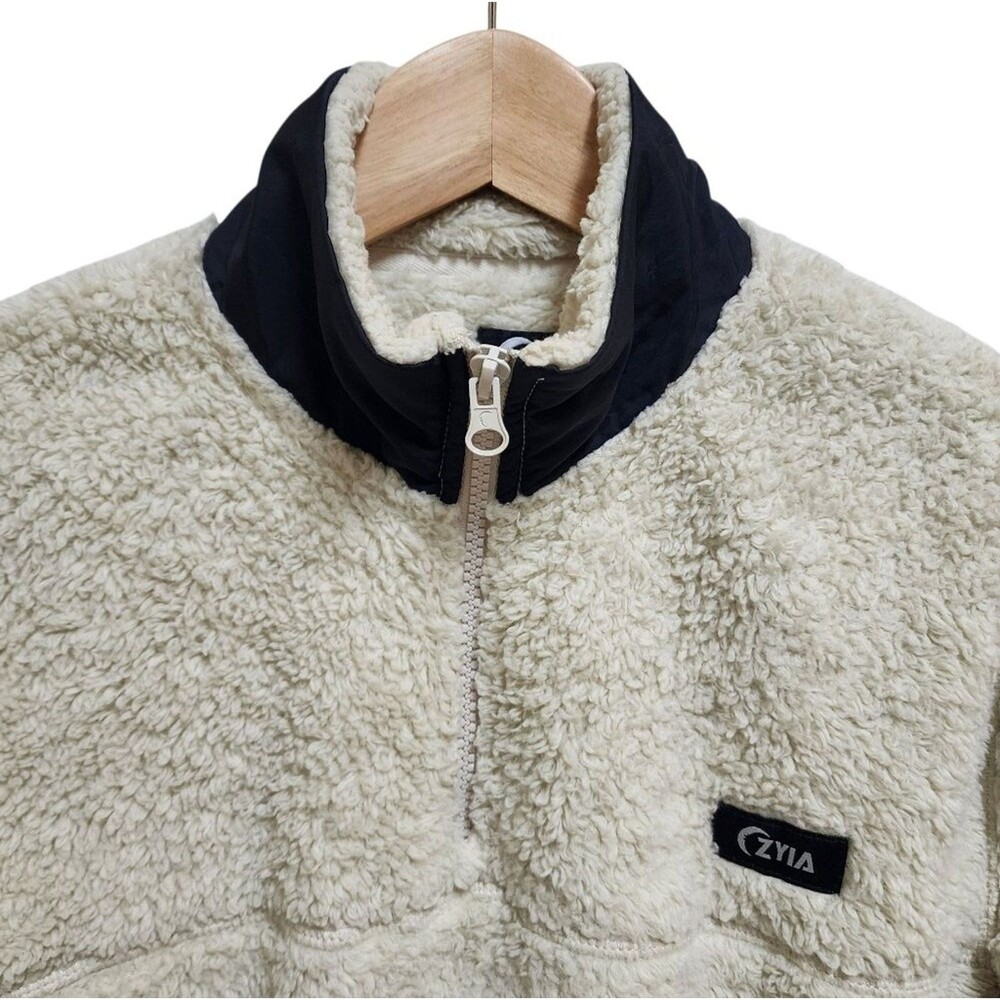 Zyia Womens Sherpa Teddy Jacket Cream 1/4 Zip Pocket Size Small Active Outdoor - Picture 4 of 12